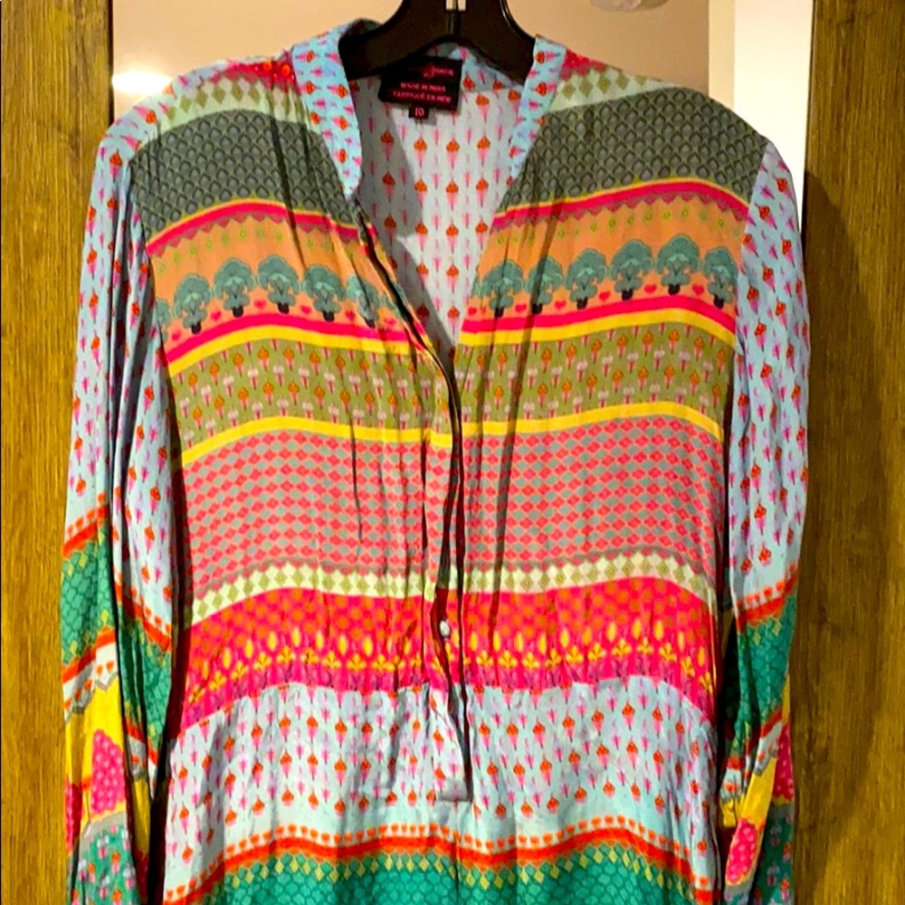 Anthropology multi-print silk jumpsuit